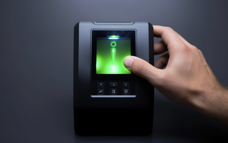 Close Up Look at the Safety Measures and Advanced Technology in Biometric Terminals Isolated on a Transparent Background PNG.の素材