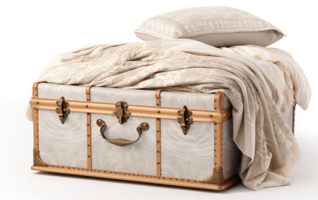 Close-Up Look at the Neat and Compact Bedding Storage with the Linen Storage Chest Isolated on a Transparent Background PNG.の素材