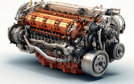A Realistic Image Showcase of an Internal Combustion Engine on White or PNG Transparent Backgroundの素材