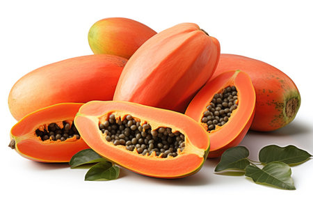 Realistic Illustration of Nutrient-Rich Sliced Papaya on White or PNG Tarnsparent Backgroundの素材