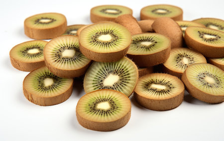 Sweet and Tangy Dried Kiwi Slices on a White or Clear Surface PNG Transparent Backgroundの素材