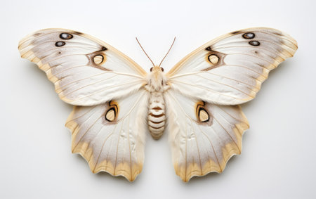 Luminous Flutter Giant Silk Moths Dance on a White or Clear Surface PNG Transparent Backgroundの素材