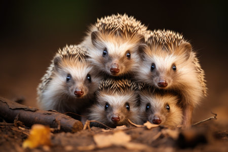 Hedgehog Amidst Harmonious Animal Gathering on a White or Clear Surface PNG Transparent Backgroundの素材