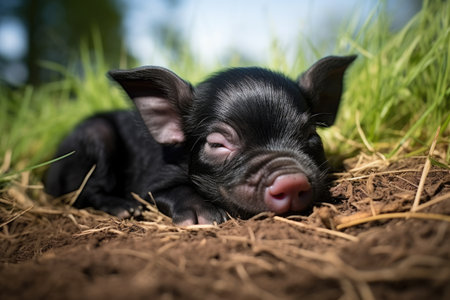 Restful Nap Domestic Black Pig on a White or Clear Surface PNG Transparent Backgroundの素材