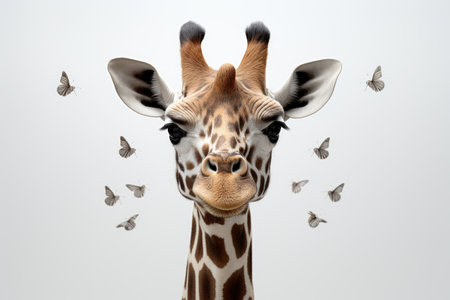 Tall And Tiny Duo Giraffe Bonds with Bat on a White or Clear Surface PNG Transparent Backgroundの素材