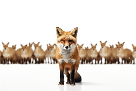 Fox Amidst Harmonious Animal Gathering on a White or Clear Surface PNG Transparent Backgroundの素材