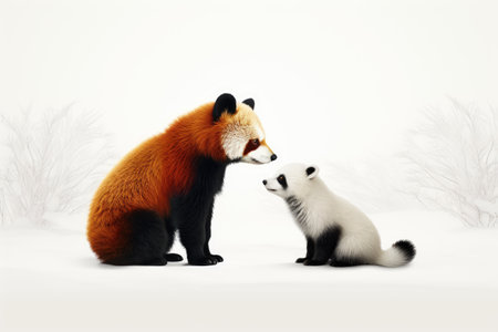 Vivid Wildlife Palette Panda Red Fox on a White or Clear Surface PNG Transparent Backgroundの素材
