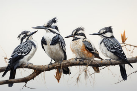 Kingfisher Observes Social Avian Gathering on a White or Clear Surface PNG Transparent Backgroundの素材