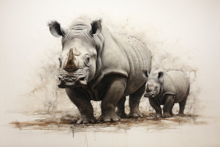 Rare Animal Duo Panda Rhino on a White or Clear Surface PNG Transparent Backgroundの素材