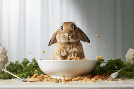 Cozy Room Rabbits Carrot Munching on a White or Clear Surface PNG Transparent Backgroundの素材