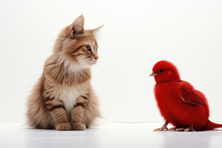 Furry Friends Red Rabbit Friendly Cat on a White or Clear Surface PNG Transparent Backgroundの素材