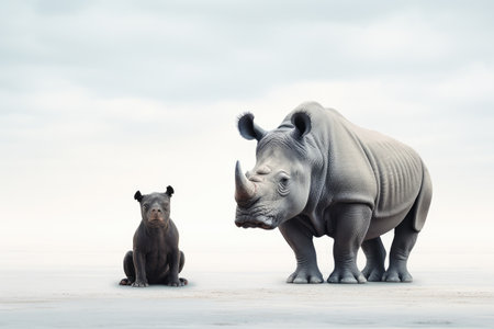 Rhino and Dog Unlikely Companionship on a White or Clear Surface PNG Transparent Backgroundの素材