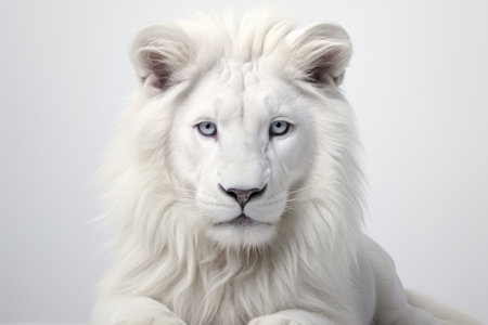 Regal Presence Sitting White Lion on a White or Clear Surface PNG Transparent Backgroundの素材