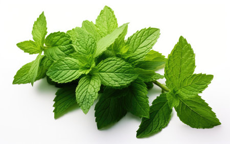 Vitality in Green Refreshing Mint Leaves on a White or Clear Surface PNG Transparent Backgroundの素材