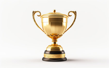 Glowing Achievement The Golden Trophy on a White or Clear Surface PNG Transparent Backgroundの素材