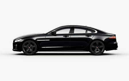 Elegant Profile Stunning Black Car on a White or Clear Surface PNG Transparent Backgroundの素材