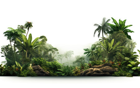 Flourishing Ecosystem Vibrant Tropical Jungle on a White or Clear Surface PNG Transparent Backgroundの素材