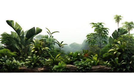 Verdant Haven Diverse Tropical Rainforest on a White or Clear Surface PNG Transparent Backgroundの素材
