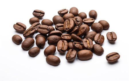Flavorful Essence Perfectly Roasted Coffee Beans on a White or Clear Surface PNG Transparent Backgroundの素材