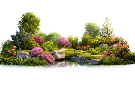 Garden Oasis Blooming Natural Retreat on a White or Clear Surface PNG Transparent Backgroundの素材
