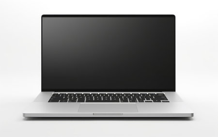 Sleek Silver Laptop Front View on a White or Clear Surface PNG Transparent Backgroundの素材