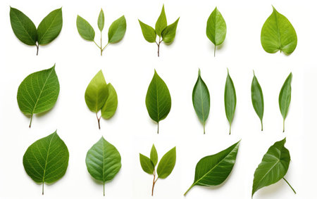 Leaf Assortment Natures Fresh Display on a White or Clear Surface PNG Transparent Backgroundの素材