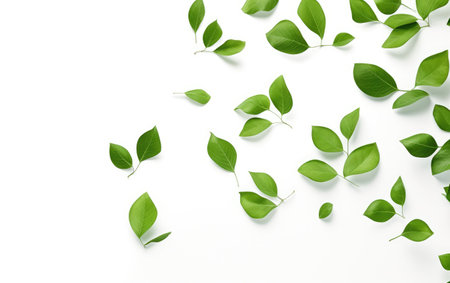 Peaceful Drift Floating Green Foliage on a White or Clear Surface PNG Transparent Backgroundの素材