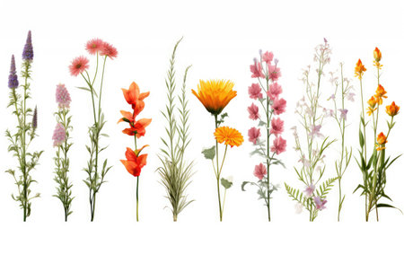 Vibrant Blossoms A Nature Inspired Set on a White or Clear Surface PNG Transparent Backgroundの素材
