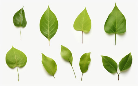 Fresh Leaf Assortment Natures Greenery on a White or Clear Surface PNG Transparent Backgroundの素材