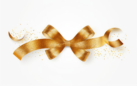 Gleaming Elegance Gold Ribbon Sparkles on a White or Clear Surface PNG Transparent Backgroundの素材