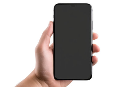 Tech Connection Hand Holding Phone on a White or Clear Surface PNG Transparent Backgroundの素材