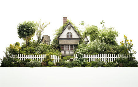 House Garden Harmony Serene Abode on a White or Clear Surface PNG Transparent Backgroundの素材