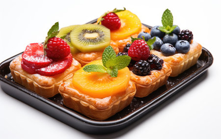 Tray of Different Fruit Tarts on a White or Clear Surface PNG Transparent Backgroundの素材