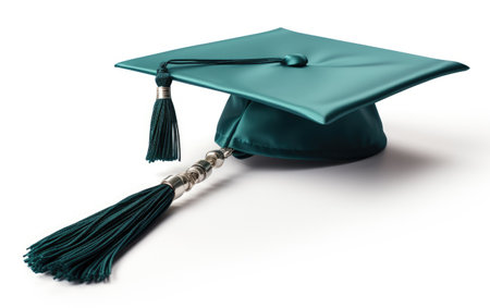 Teal Green Graduation Cap with Silver Accent on a White or Clear Surface PNG Transparent Backgroundの素材