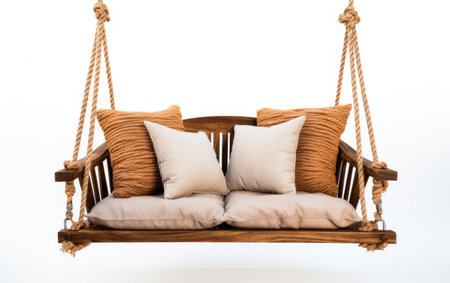 Amazing Soft Double Seat Swing with Woven Rope Seat on White or PNG Transparent Backgroundの素材
