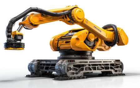 Yellow Color Heavy Duty Welding Robot on White or PNG Transparent Backgroundの素材