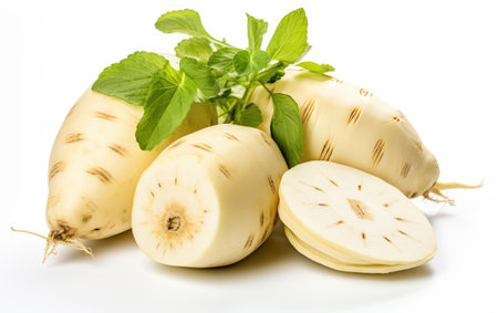 Pieces of White Jicama on White or PNG Transparent Backgroundの素材