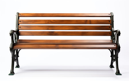 Colorful Wooden Brown Park Bench on White or PNG Transparent Backgroundの素材