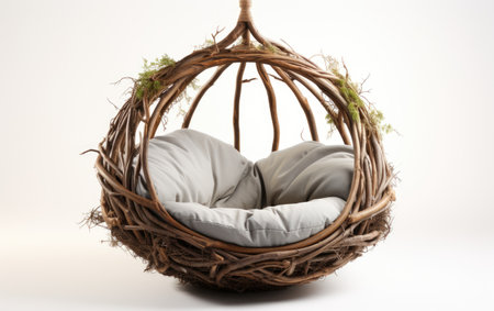 Fascinating Wooden Nest Swing on White or PNG Transparent Backgroundの素材