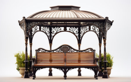 Stunning New Park Gazebo Bench on White or PNG Transparent Backgroundの素材