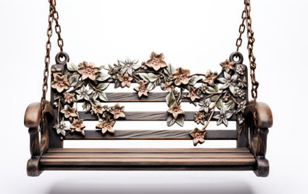 Decorative Brown Park Swing with a Wooden on White or PNG Transparent Backgroundの素材