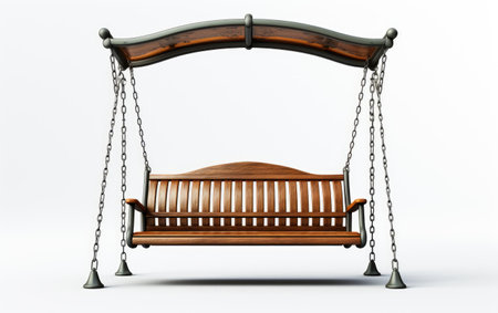 Wooden Colorful Park Swing with a Metal on White or PNG Transparent Backgroundの素材