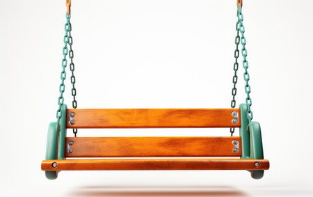 Stunning Wooden Colorful Playground Swing on White or PNG Transparent Backgroundの素材