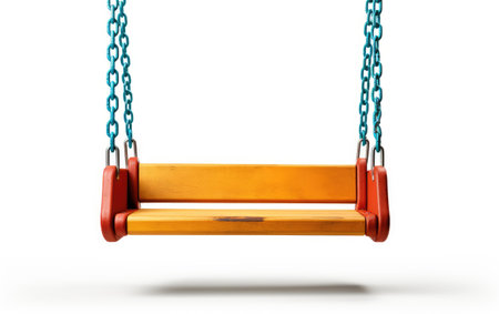Wooden Colorful Playground Swing on White or PNG Transparent Backgroundの素材