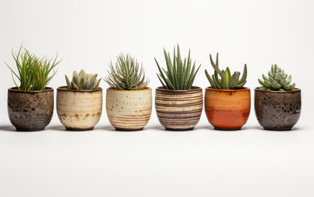 Set of Colorful Ceramic Plant Pots on White or PNG Transparent Backgroundの素材