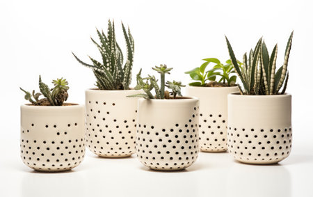 Set of White Color Ceramic Plant Pots on White or PNG Transparent Backgroundの素材