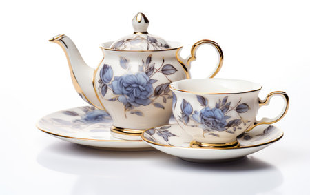 Charming Set of Fine Porcelain Tea Cup on White or PNG Transparent Backgroundの素材