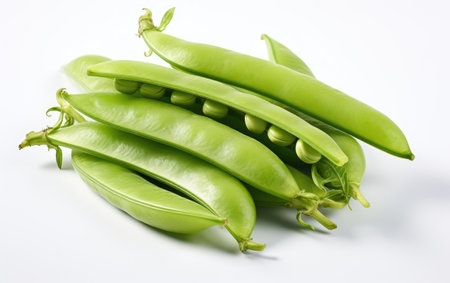 Green Color Healthy Snow Pea Pod on White or PNG Transparent Backgroundの素材