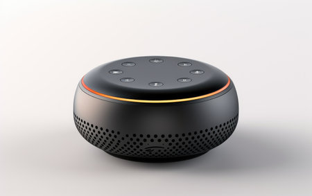 Modern Black Color Smart Speaker on White or PNG Transparent Backgroundの素材