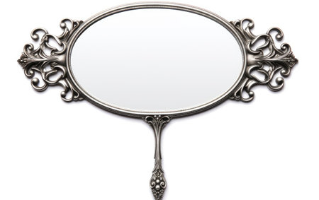 Decorative Hand Held Vanity Mirror Elegance on a White or Clear Surface PNG Transparent Backgroundの素材